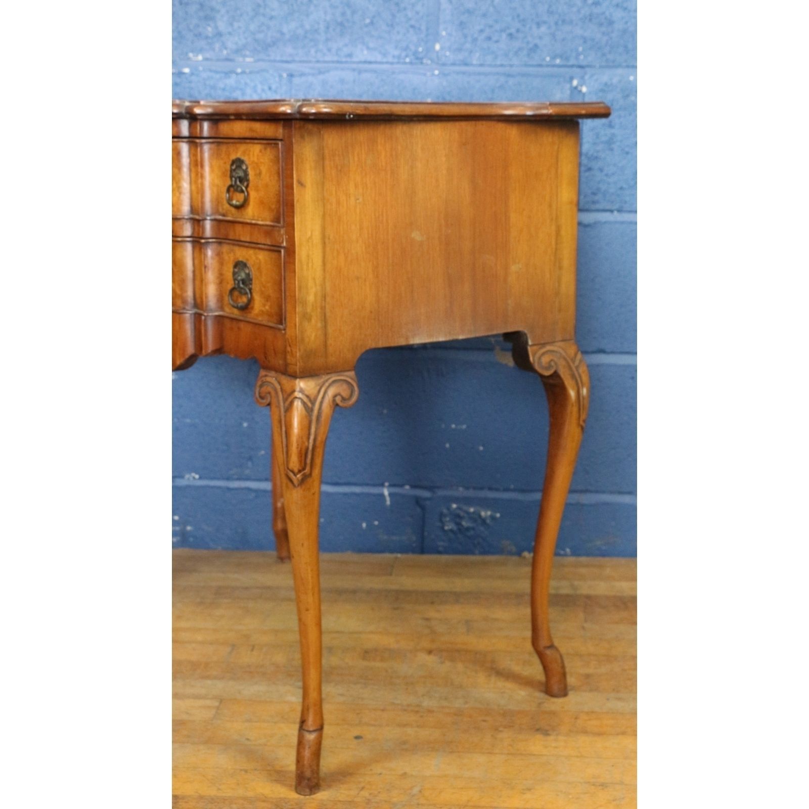 A Georgian Style Early C20th Walnut & Burr Elm Two Drawer Lowboy photo vinterior