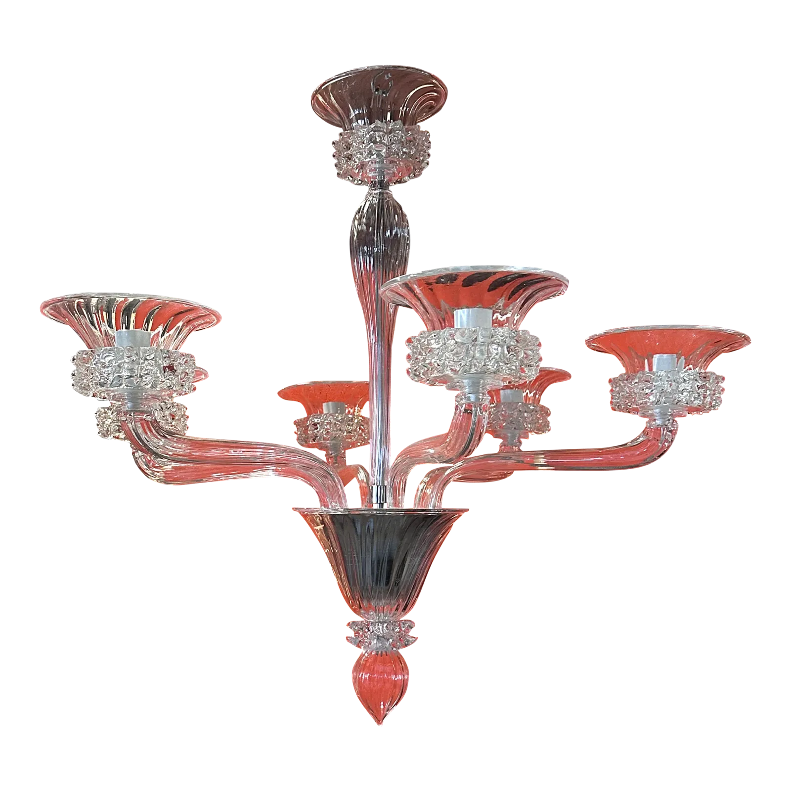 Contemporary Transparent Murano Glass Chandelier With Trasparent Rostrato Boubeches