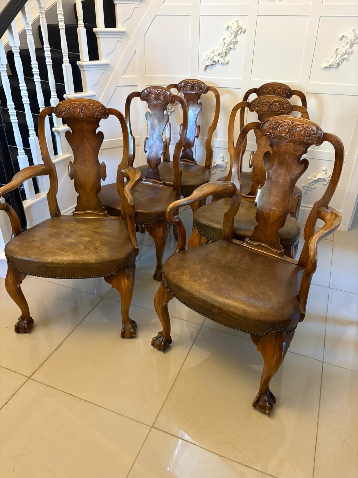 Outstanding Quality Set Of 6 Antique 19th Century Carved Walnut Dining Chairs photo furniture