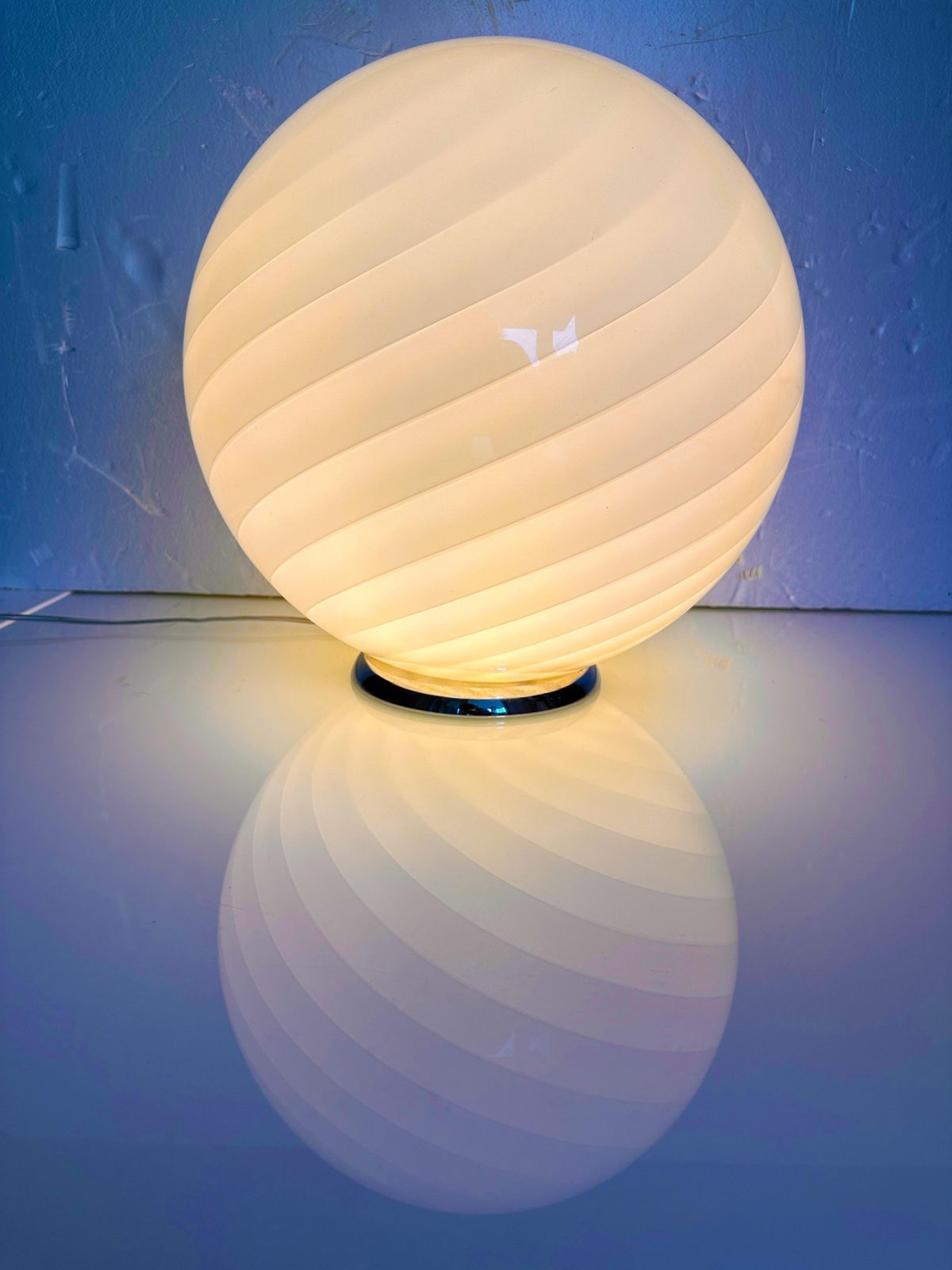 Contemporary Pink Swirl And Milky White Sphere Murano Glass Table Lamp photo furniture