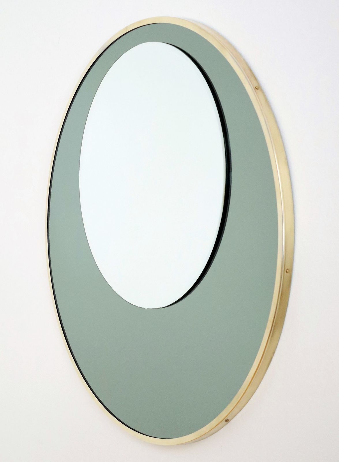 Italian Double Glass Designer Wall Mirror With Brass Frame, 1970s photo furniture