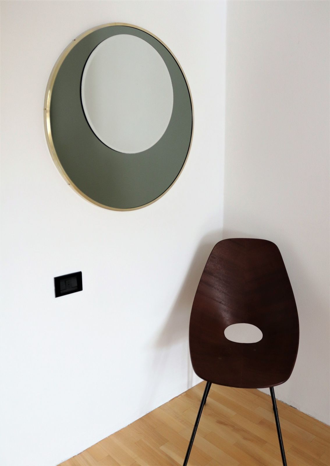 Italian Double Glass Designer Wall Mirror With Brass Frame, 1970s photo for sale