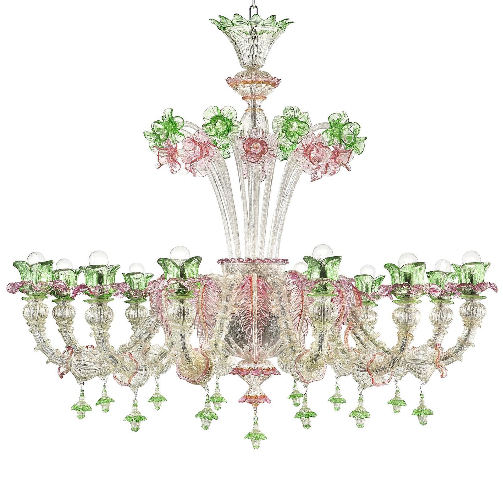 Venetian Floral "Cà Rezzonico" Murano Glass Chandelier With Silver Leaf photo for sale