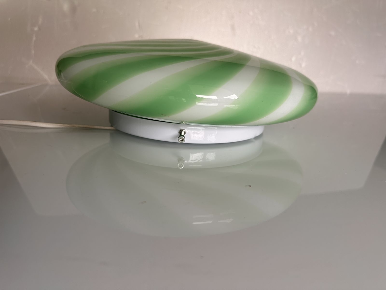 Contemporary Italian Milky White And Clear Green Swirls Murano Glass Flush Mount Or Wall Sconce photo furniture