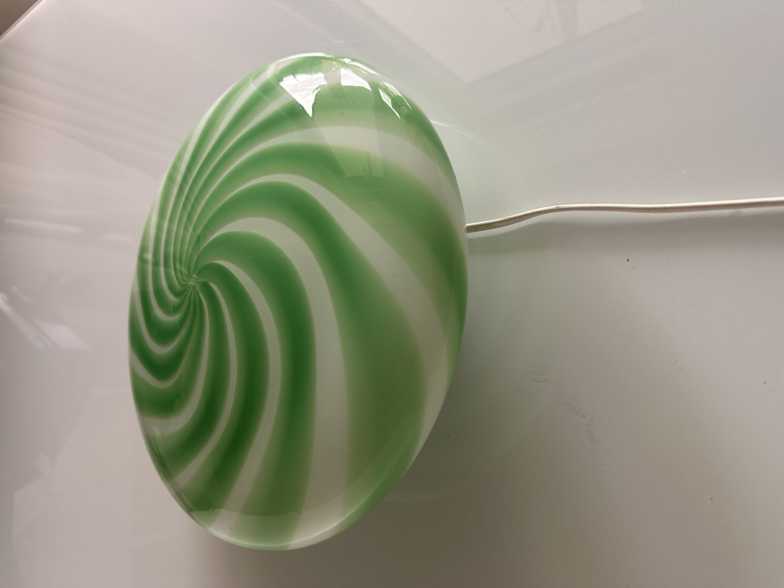 Contemporary Italian Milky White And Clear Green Swirls Murano Glass Flush Mount Or Wall Sconce photo 2933.0