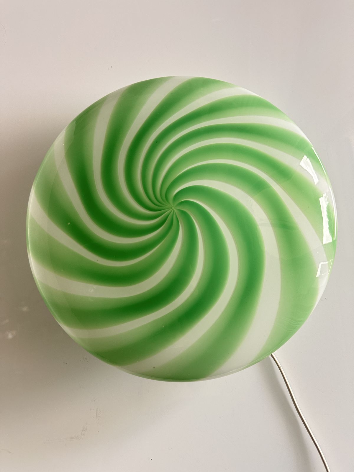 Contemporary Italian Milky White And Clear Green Swirls Murano Glass Flush Mount Or Wall Sconce photo buy