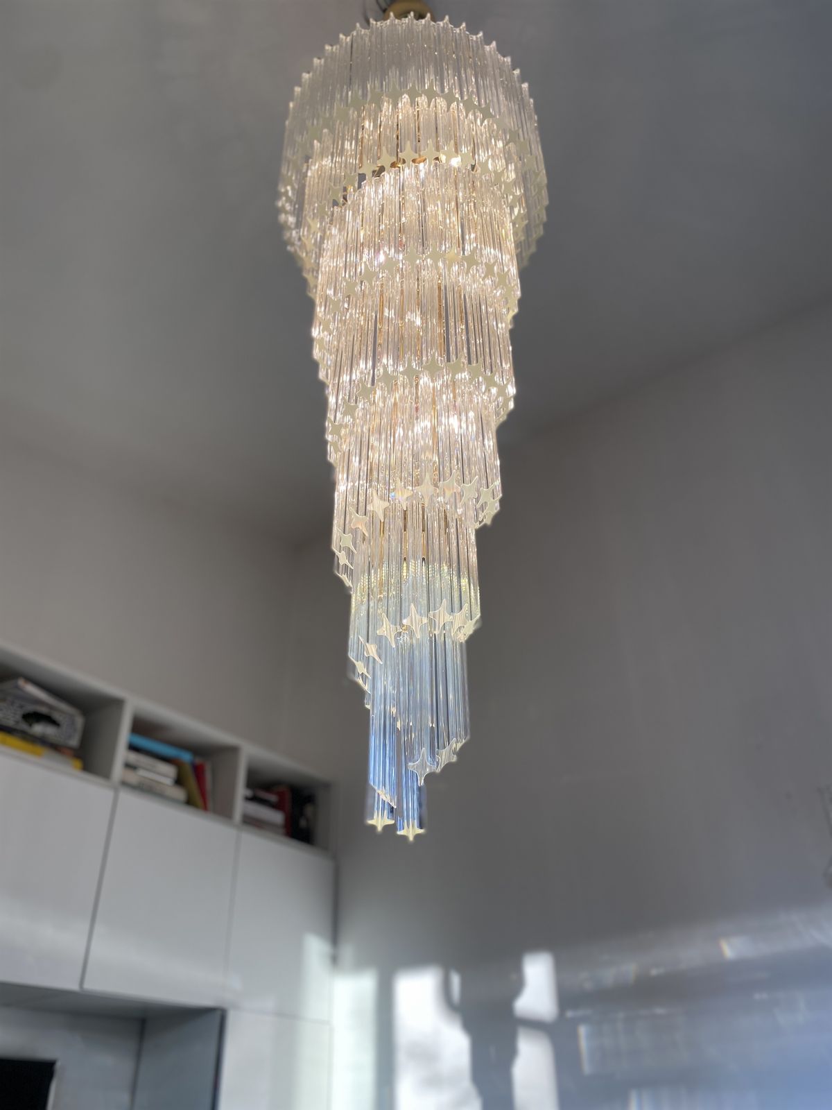 Murano Glass "Quadriedro" Twister Italian Gold Chandelier In Veninj Style photo vintage