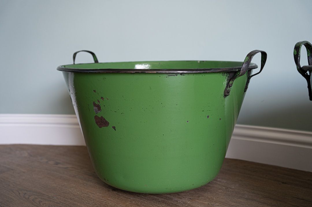 A Near Pair Of Large Green Galvanised Garden Planters photo for sale