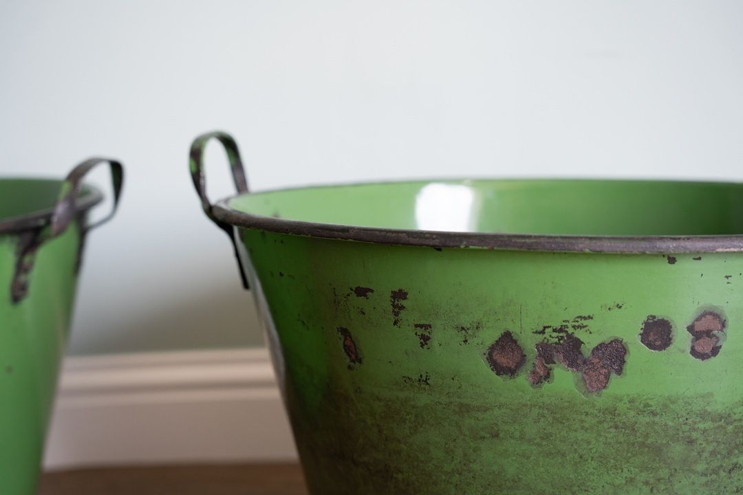 A Near Pair Of Large Green Galvanised Garden Planters photo buy