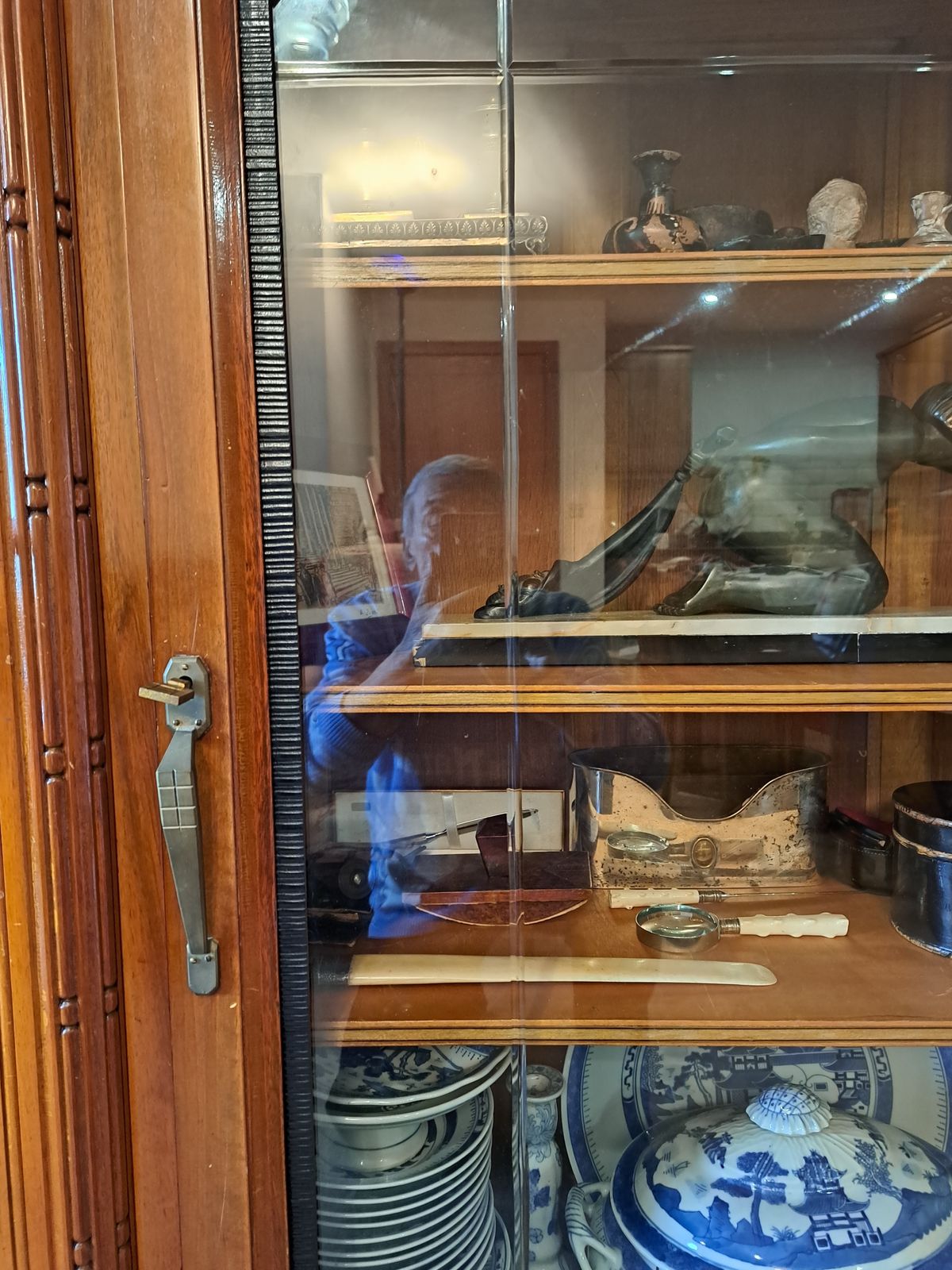 Liberty Exceptional Cherrywood Display Cabinet W. Engravings, Inlays, Glass photo furniture
