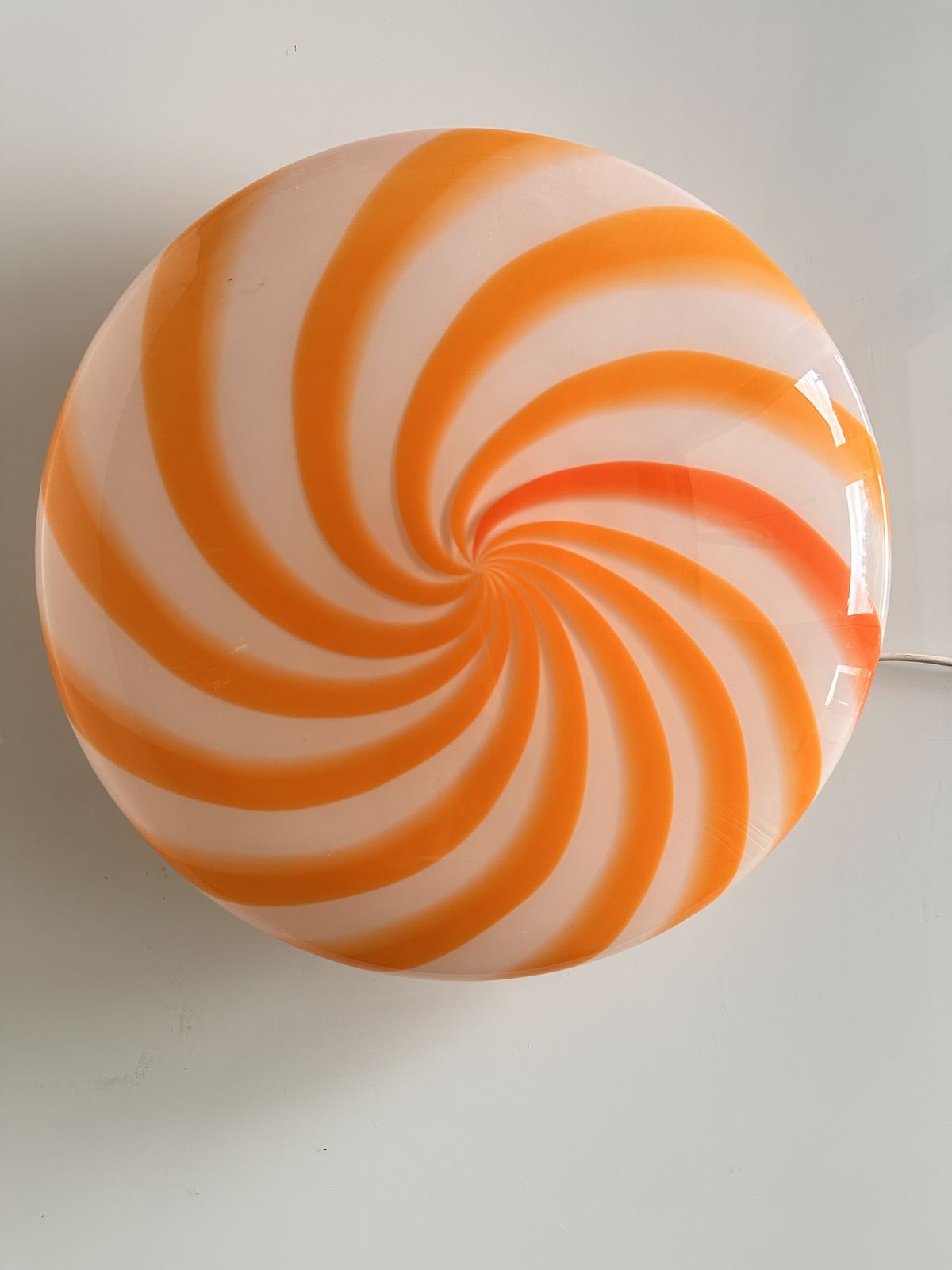Contemporary Italian Milky White And Clear Amber Swirls Murano Glass Flush Mount Or Wall Sconce photo vintage