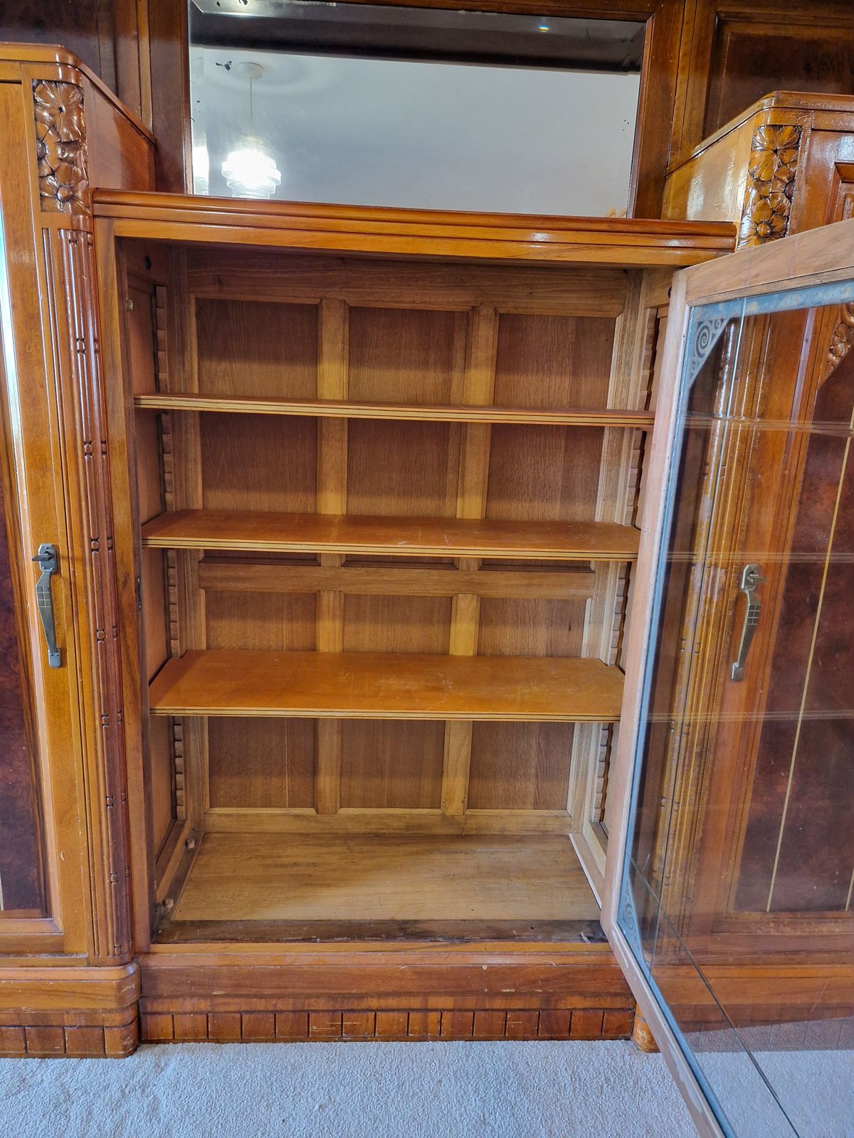 Liberty Exceptional Cherrywood Display Cabinet W. Engravings, Inlays, Glass photo vinterior