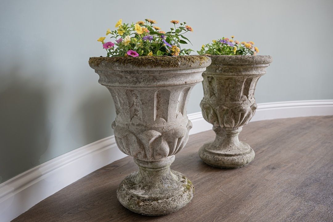 A Pair Cast Stone Antique Garden Urns photo Garden Decor
