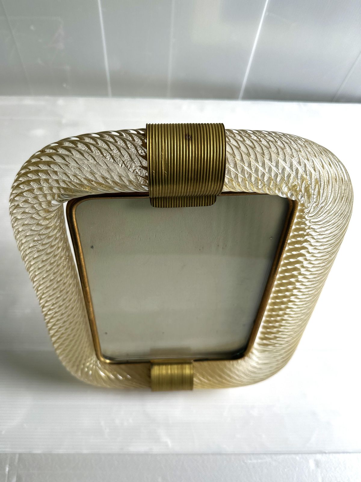 Mid Century Modern Style Gold "Torchon" Murano Glass Picture Frame And Brass In Barovier Style photo buy