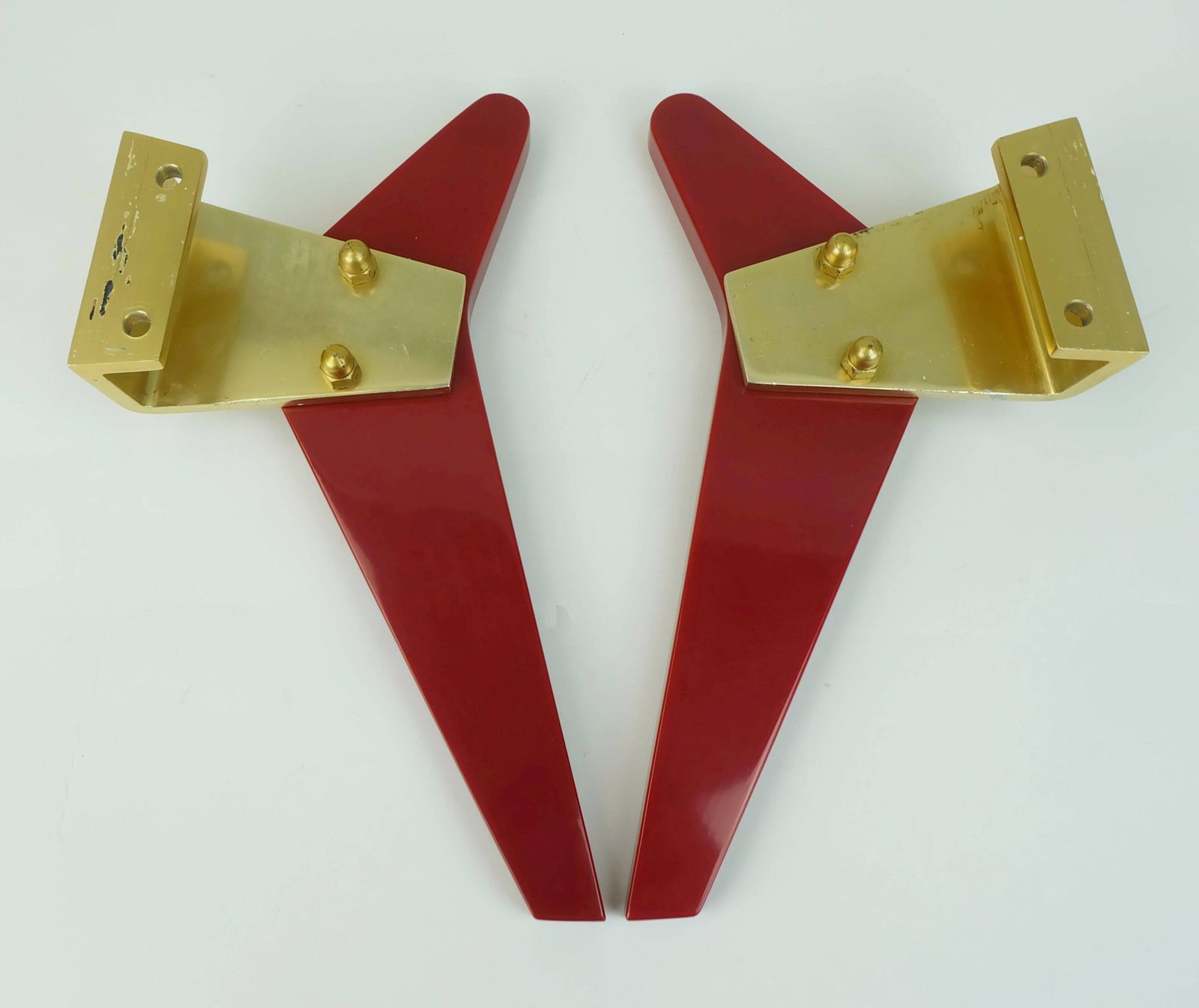 1950s Streamline Door Handles Push Handles Red Bakelite And Aluminum photo vintage