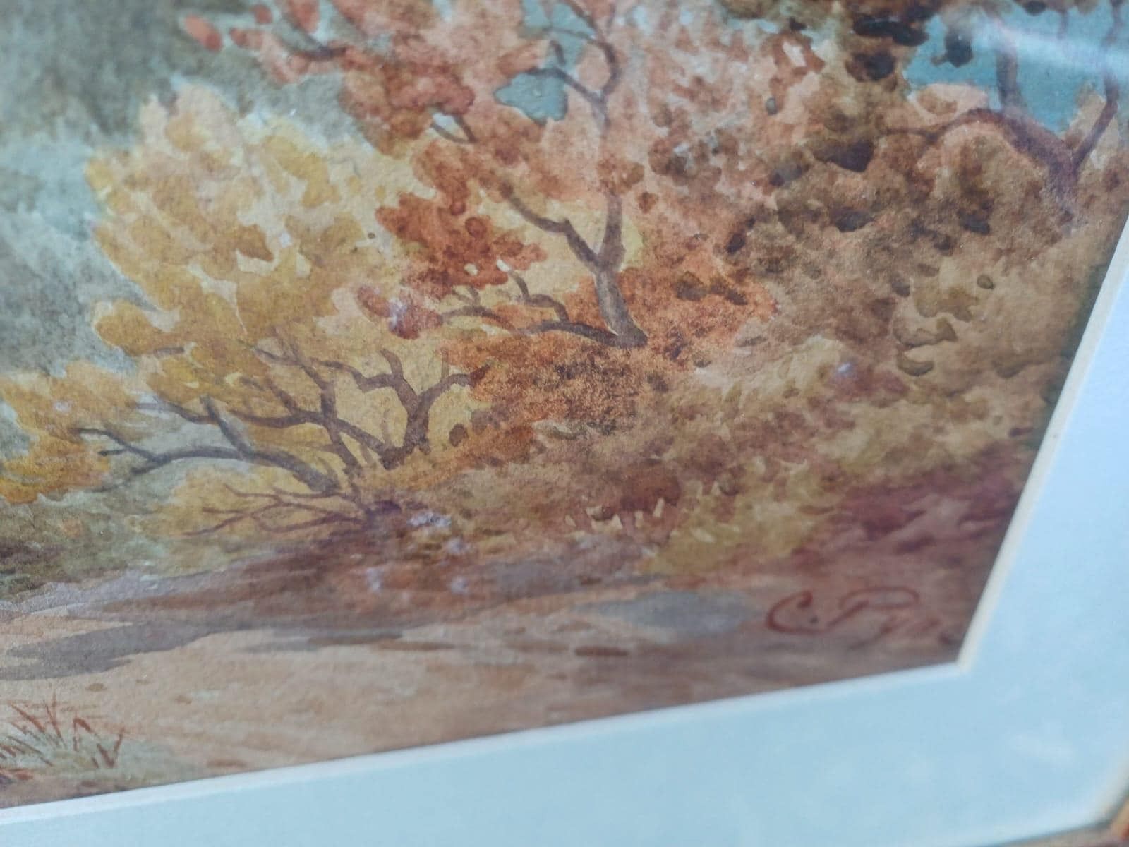 Antique Signed English Countryside Autumn Scene By C. Pyne, Framed Vintage British Art, C. Pyne Watercolour Landscape Early 20th Century photo Art