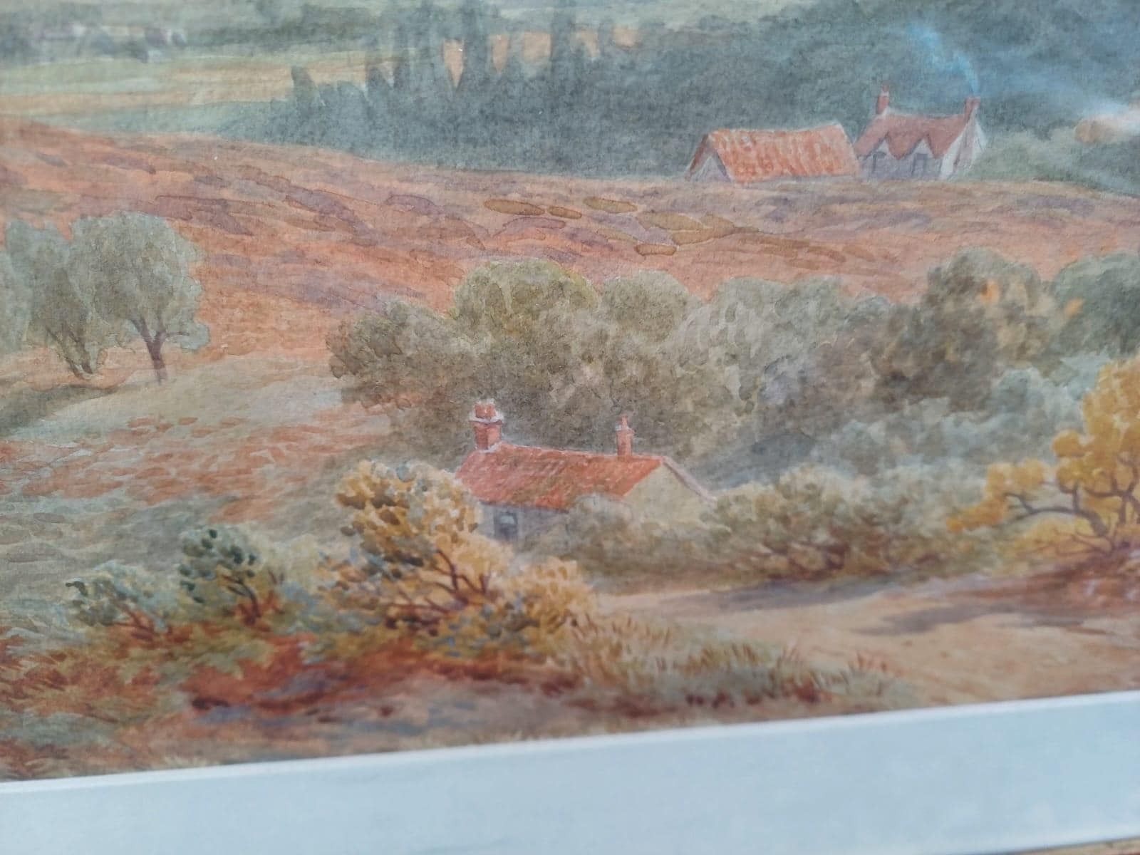 Antique Signed English Countryside Autumn Scene By C. Pyne, Framed Vintage British Art, C. Pyne Watercolour Landscape Early 20th Century photo vinterior