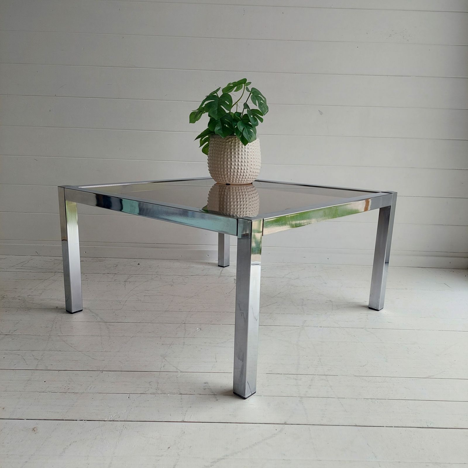 Mid Century Bauhaus Chrome And Smoked Glass Coffee Table, 1970s