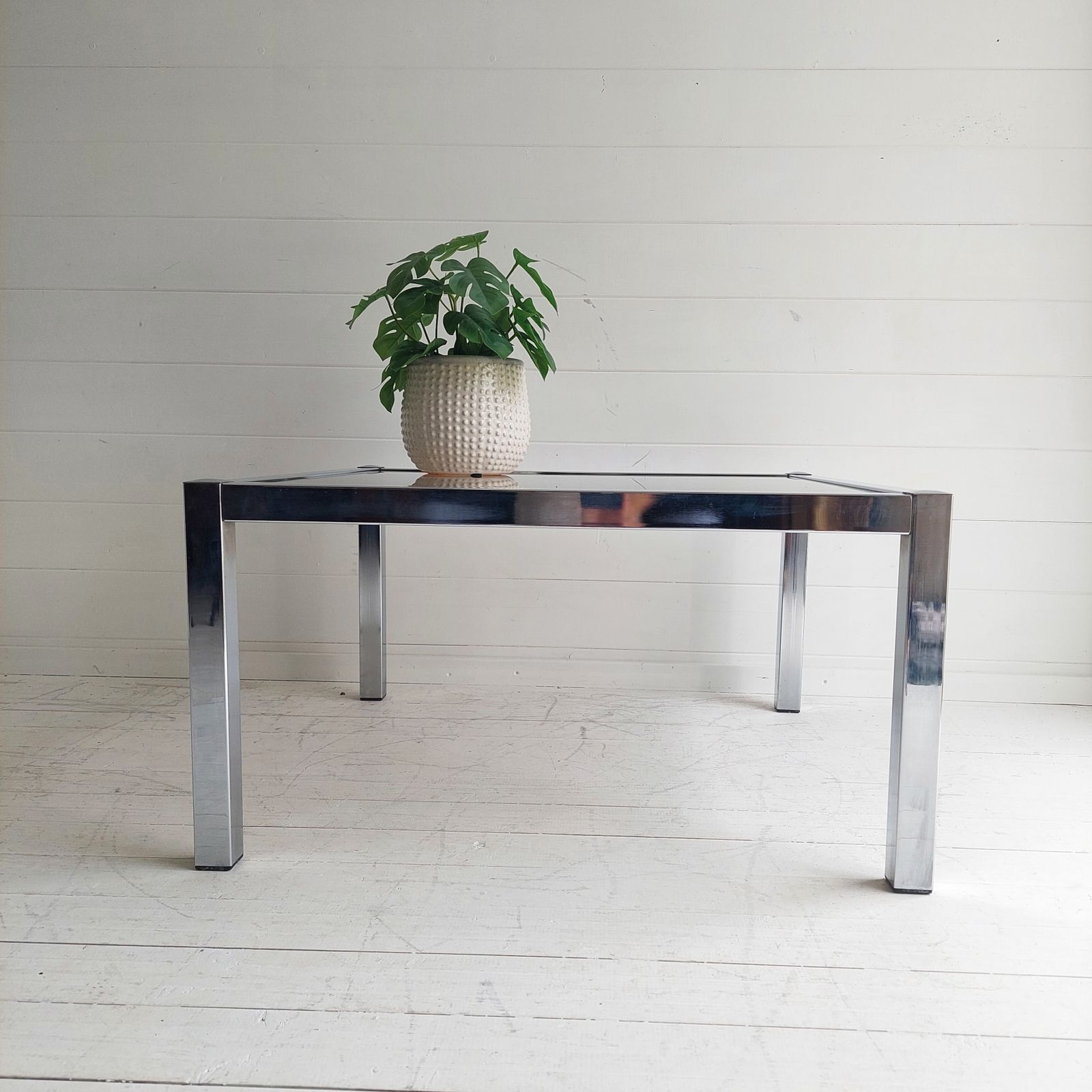 Mid Century Bauhaus Chrome And Smoked Glass Coffee Table, 1970s photo furniture