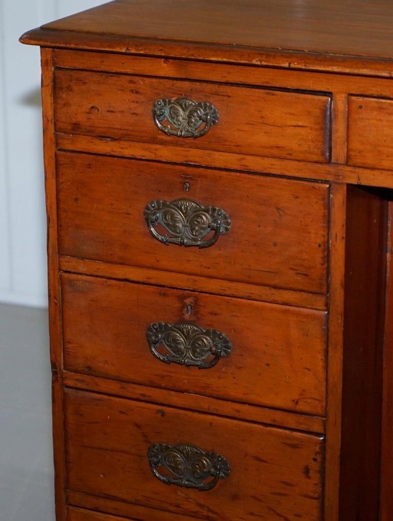 Small Victorian 1880 Solid Walnut Knee Hole Writing Desk Lots Of Drawers Storage photo vintage
