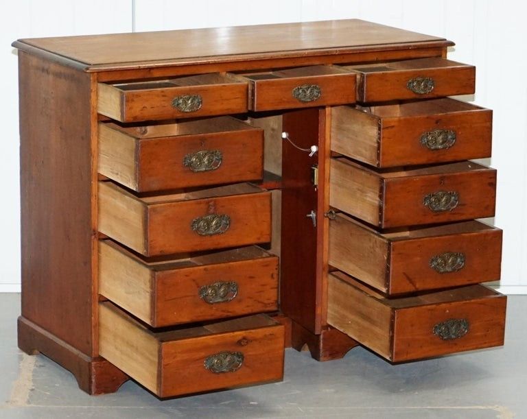 photo vintage Small Victorian 1880 Solid Walnut Knee Hole Writing Desk Lots Of Drawers Storage