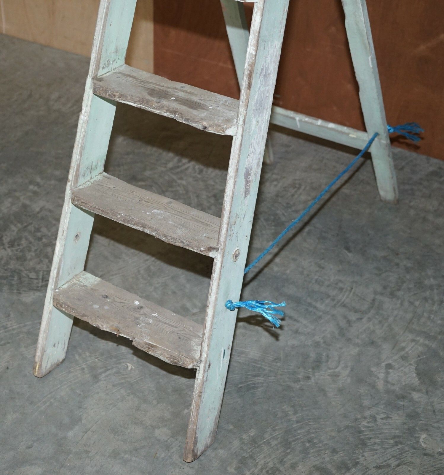 Grdc Stamped Pitch Pine Circa 1920's Original Aqua Green Paint Decorators Ladder photo 850.0