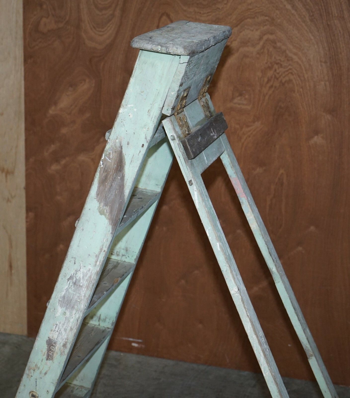 photo for sale Grdc Stamped Pitch Pine Circa 1920's Original Aqua Green Paint Decorators Ladder