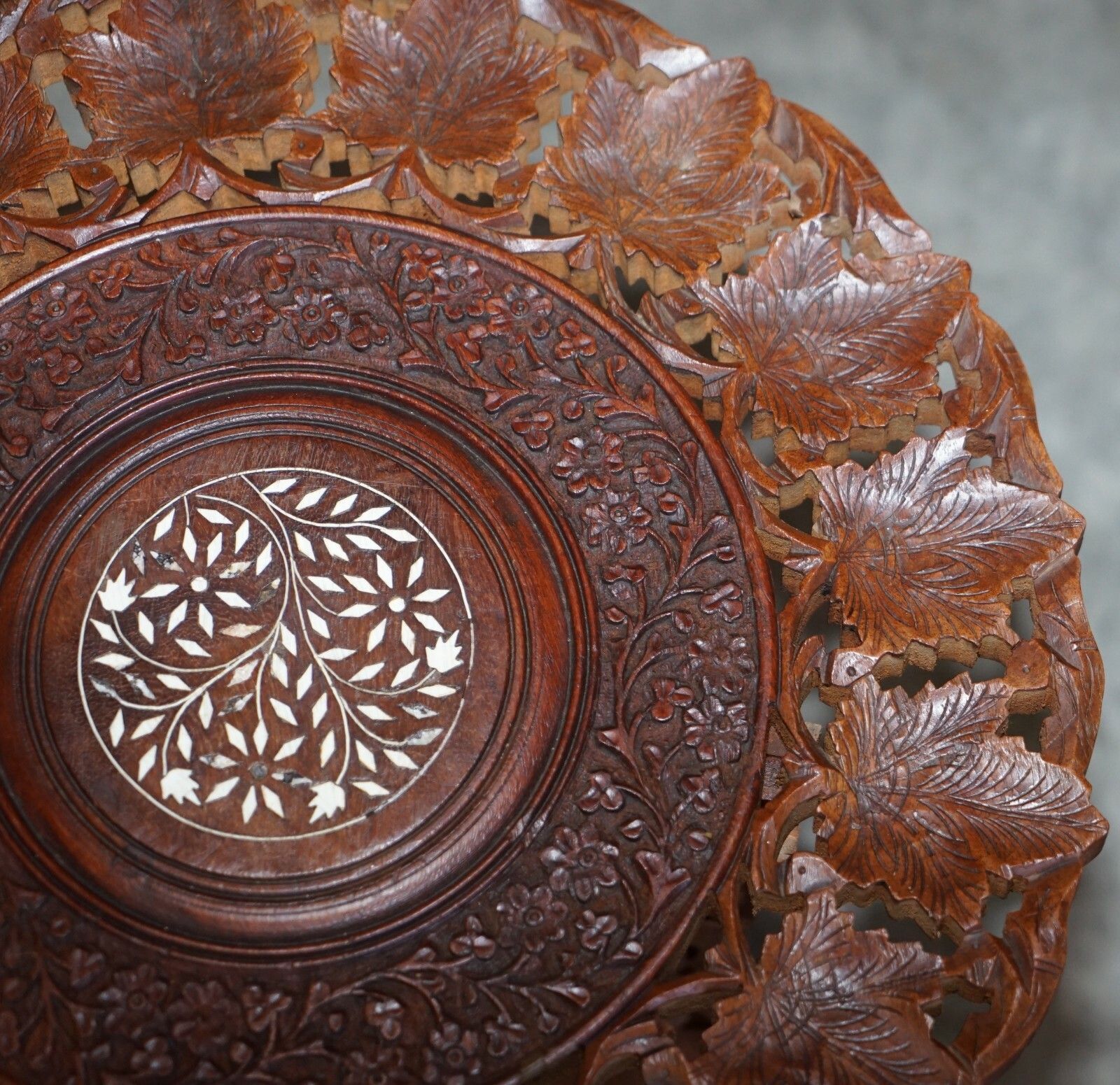 Hand Carved Burmese Rosewood Antique Octagonal Side End Lamp Wine Folding Table photo buy
