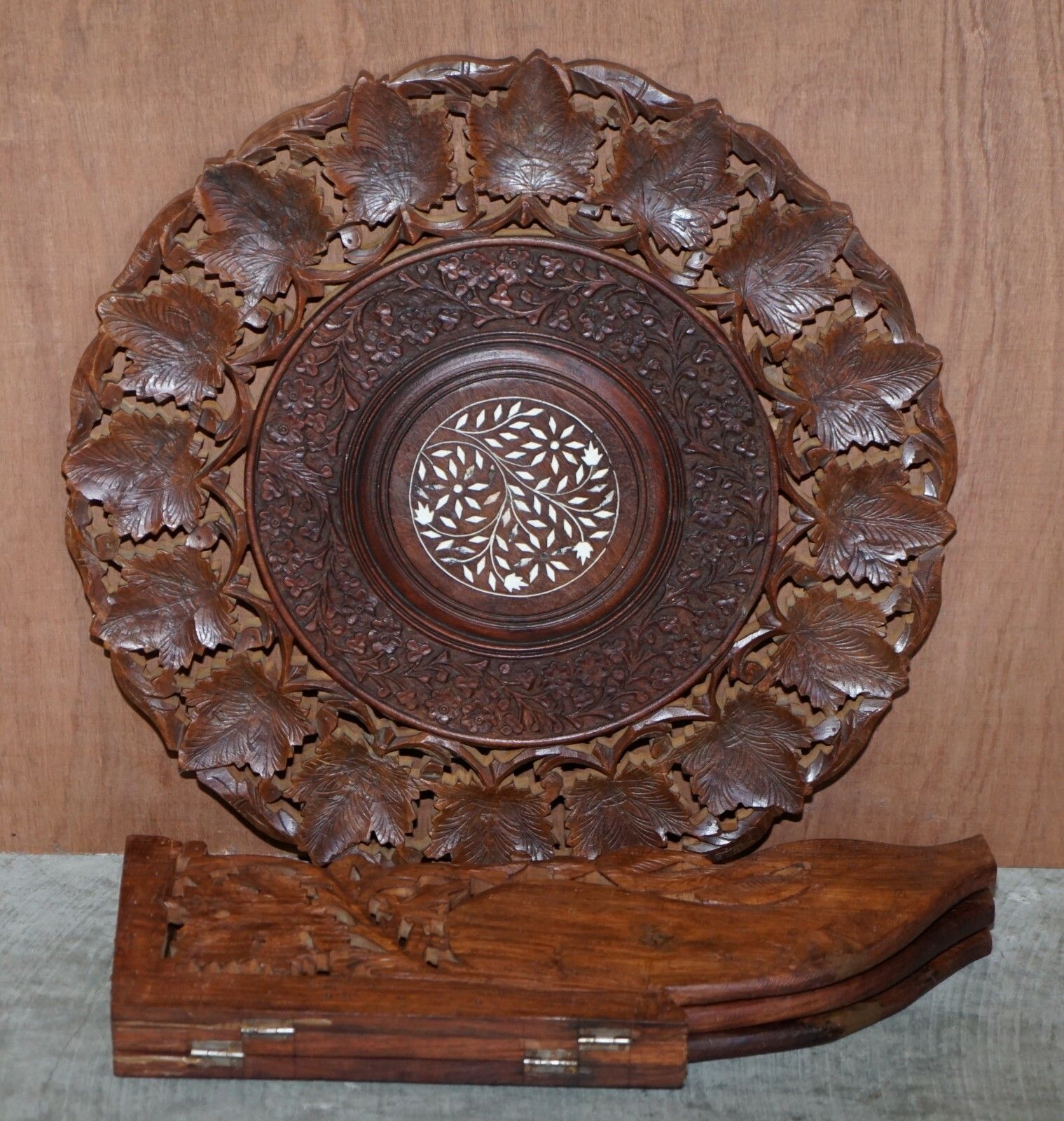 850.0 Hand Carved Burmese Rosewood Antique Octagonal Side End Lamp Wine Folding Table photo