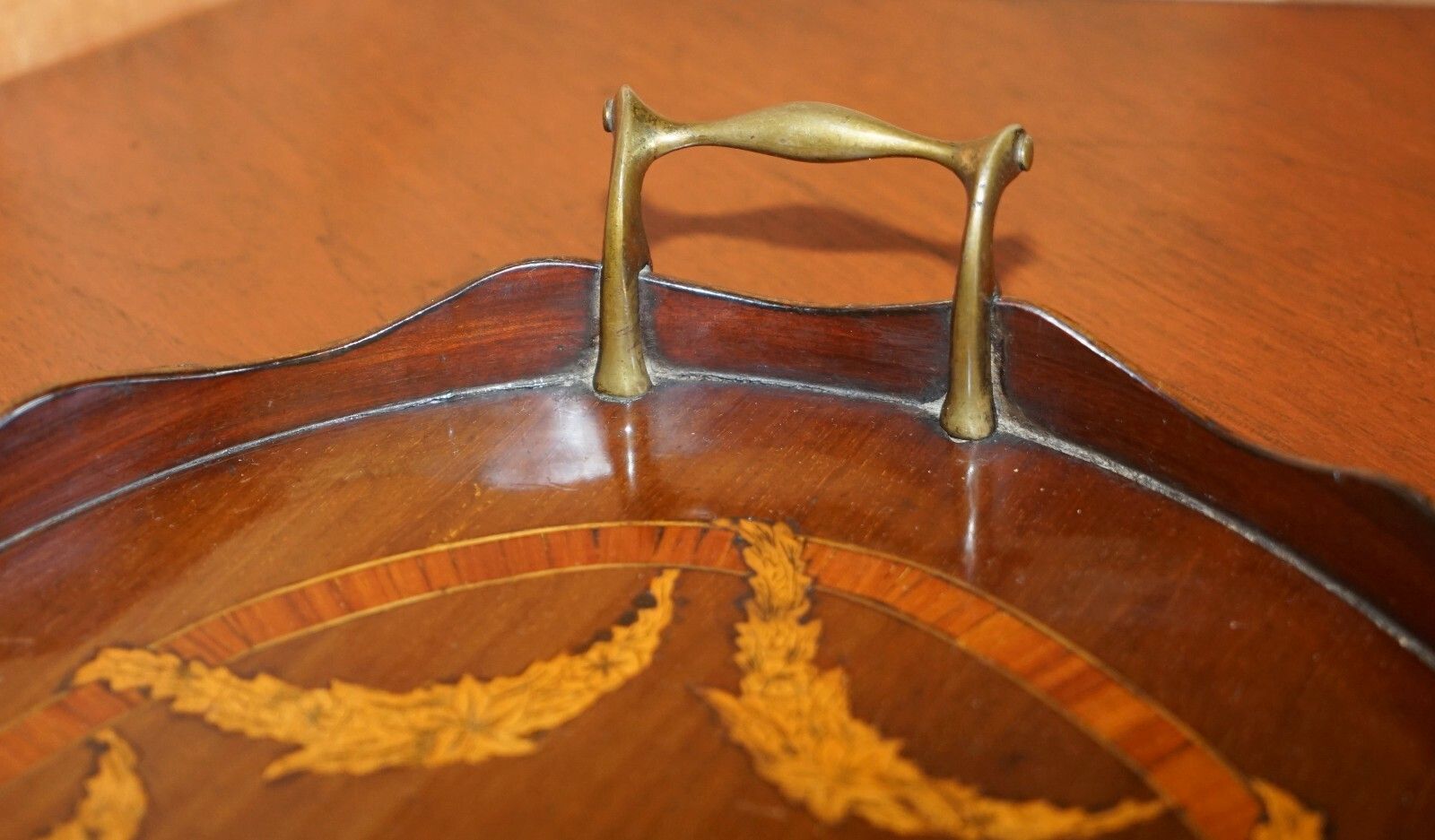 Alfred Beurdeley Antique Walnut & Bronze Sheraton Inlaid Butlers Serving Tray photo vintage