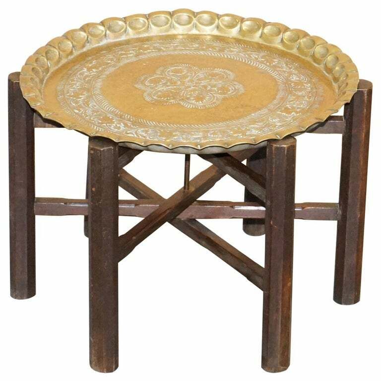 Very Rare Circa 1920 1940 Persian Moroccan Brass Topped Folding Occasional Table