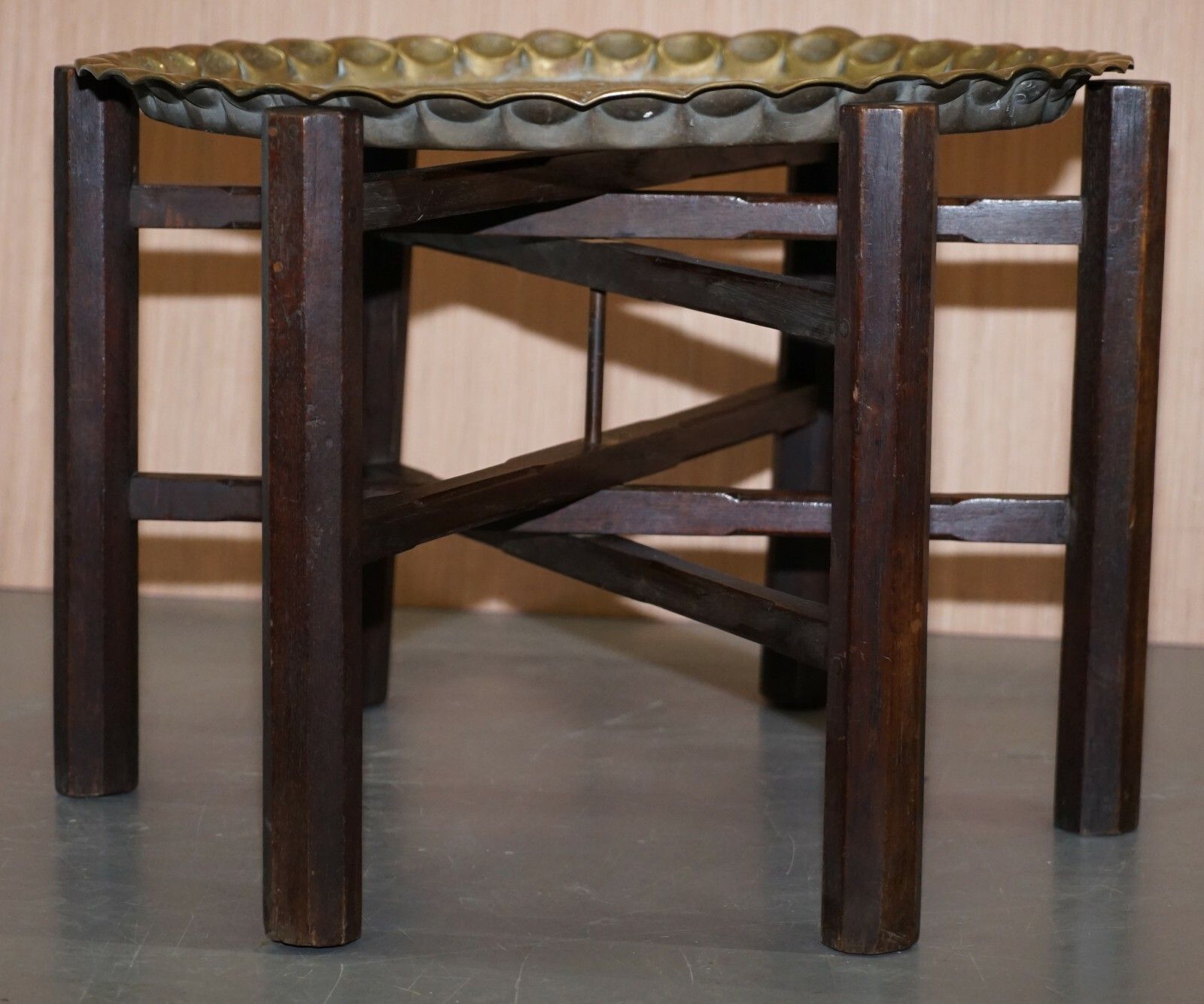 Very Rare Circa 1920 1940 Persian Moroccan Brass Topped Folding Occasional Table photo vintage