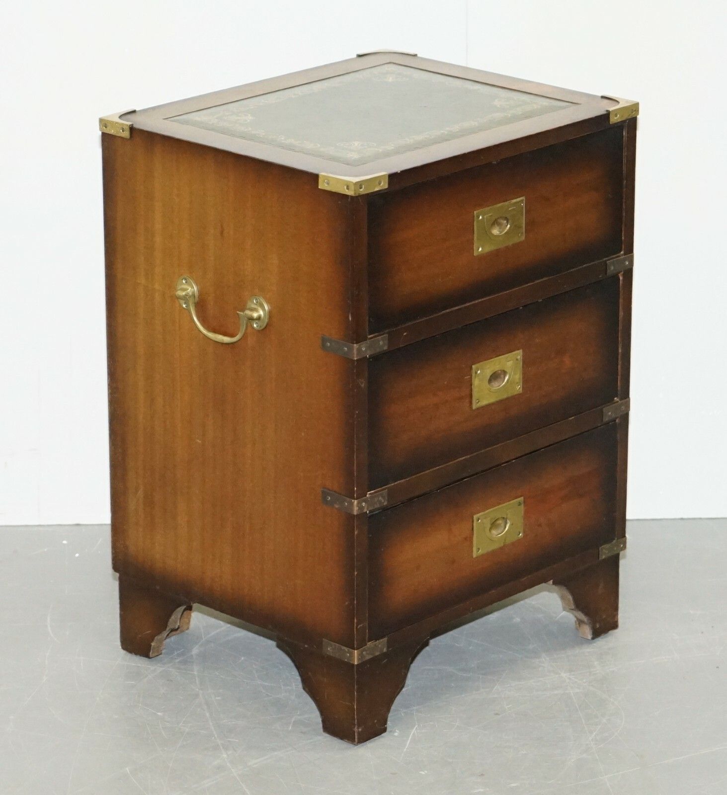 Period Harrods Kennedy Military Campaign Side Table Chest Of Drawers Leather Top photo furniture