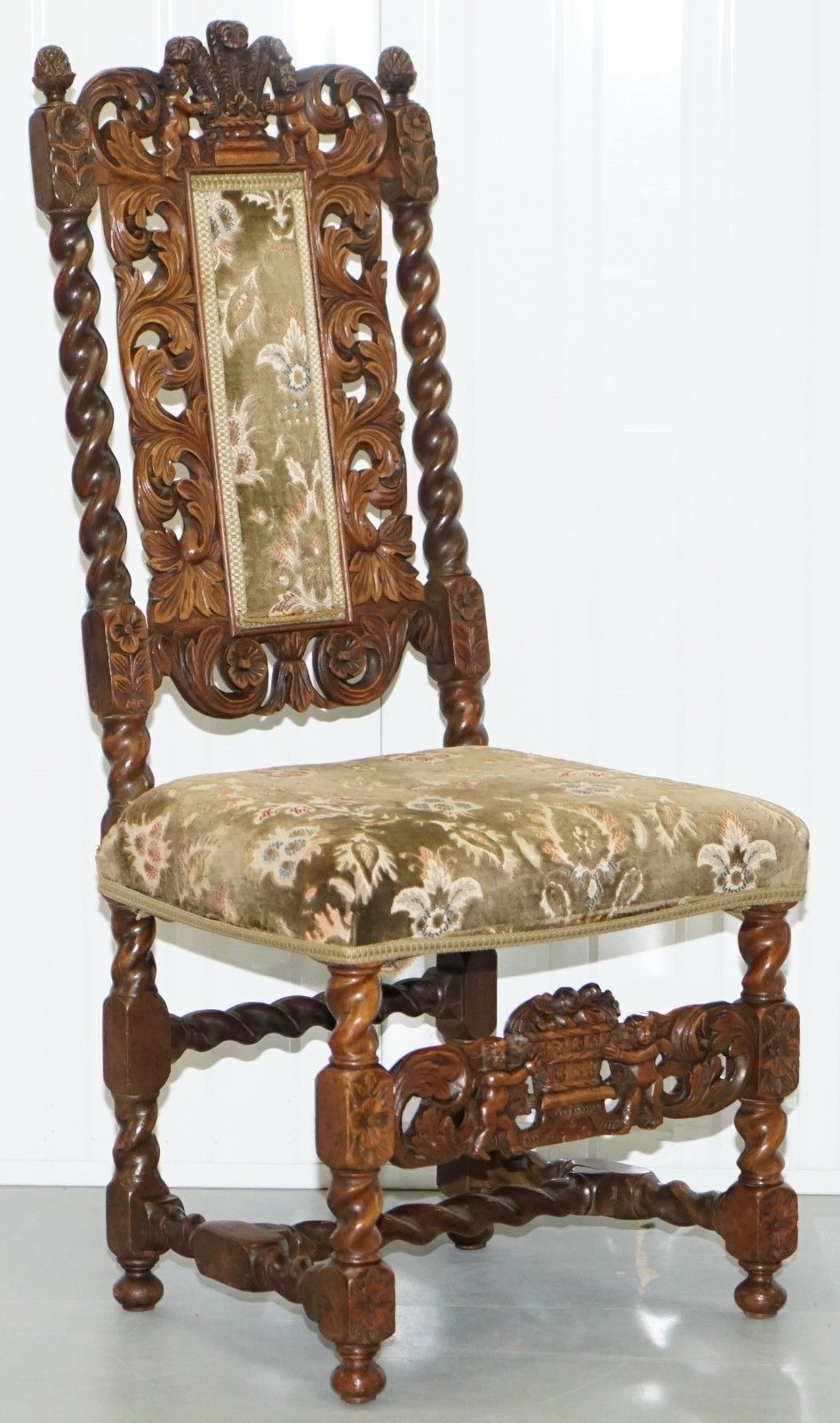 Very Rare Pair Of 18th Century Fruitwood Heavily Carved Chair Cherubs Crown photo furniture