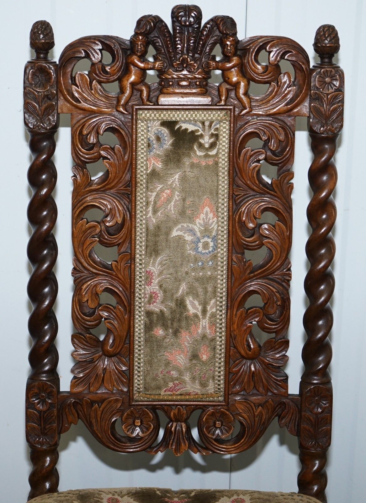 Very Rare Pair Of 18th Century Fruitwood Heavily Carved Chair Cherubs Crown photo Furniture