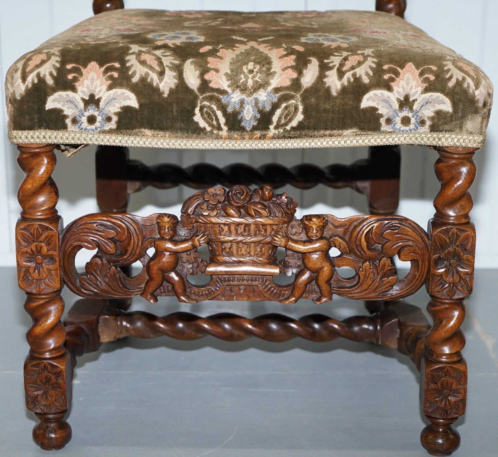 Very Rare Pair Of 18th Century Fruitwood Heavily Carved Chair Cherubs Crown photo vinterior