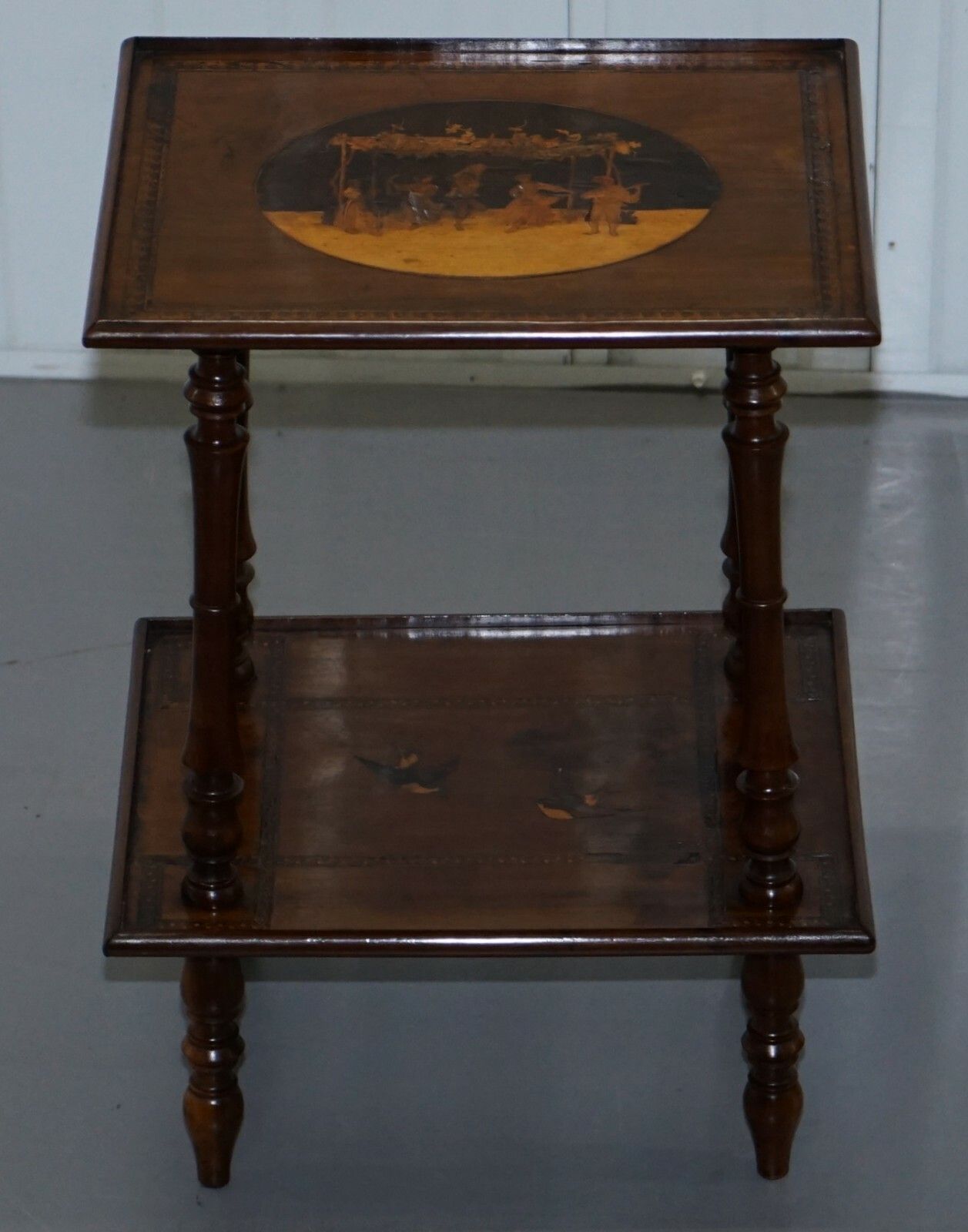 Rare 19th Century Italian Side Lamp Table Marquetry Inlaid Dancers To The Top photo furniture
