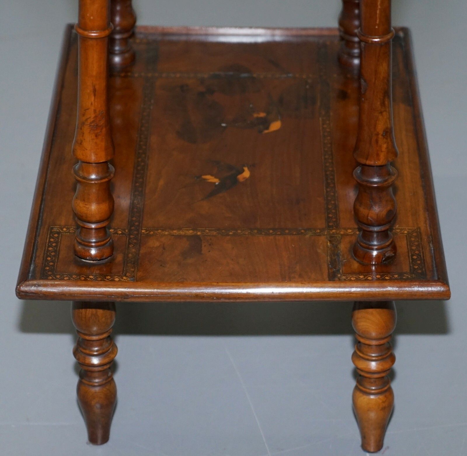 Furniture Rare 19th Century Italian Side Lamp Table Marquetry Inlaid Dancers To The Top photo