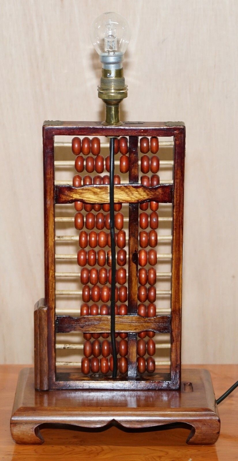 photo for sale Vintage Mid Century Chinese Rosewood Abacus Lamp Fully Stamped Original Fittings
