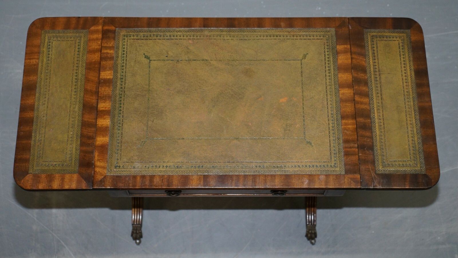 photo furniture Large Bevan Funnell Green Leather Extending Mahogany Side End Lamp Card Table