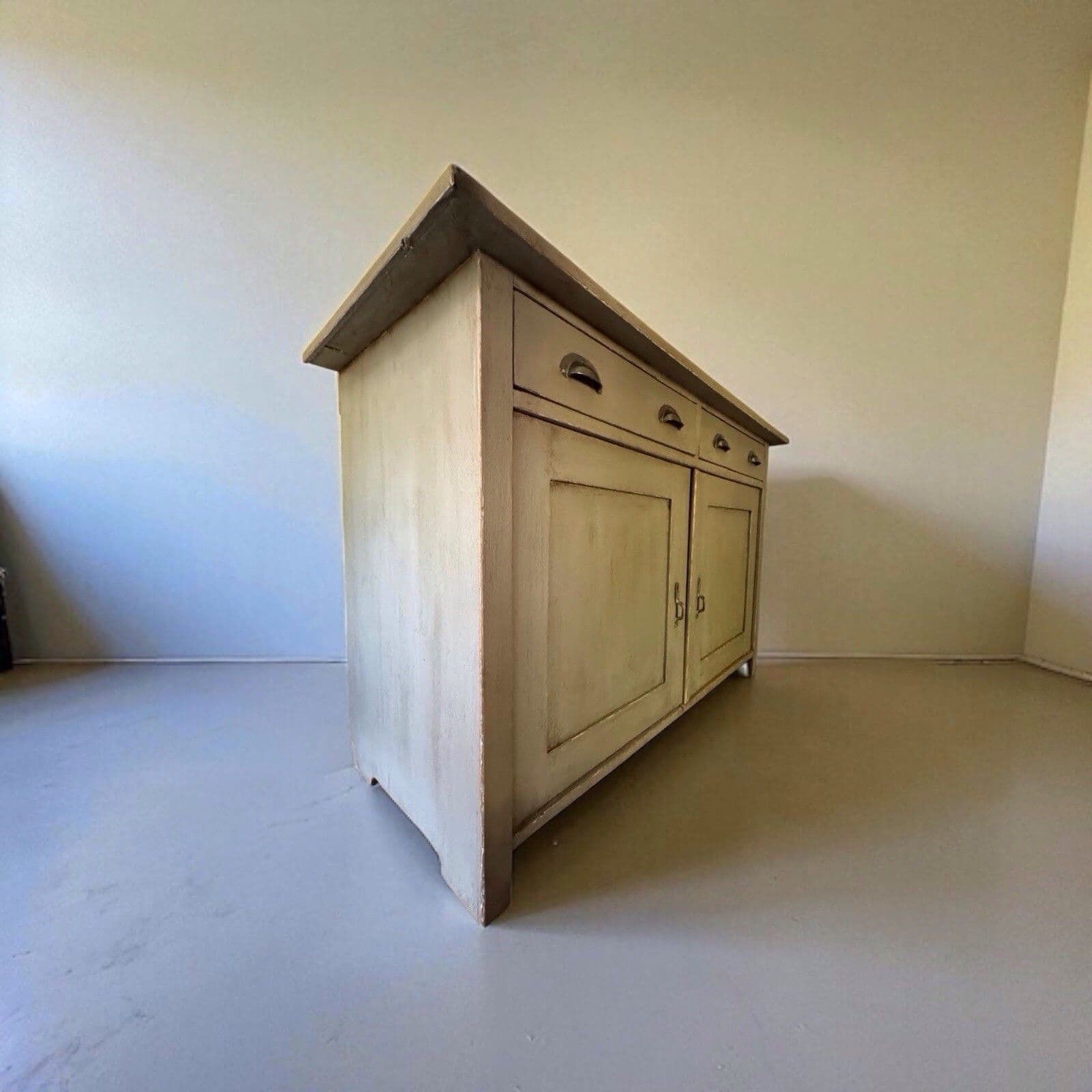 Antique European Style Grey Painted Pine Glazed Dresser Display Cabinet Cupboard photo for sale