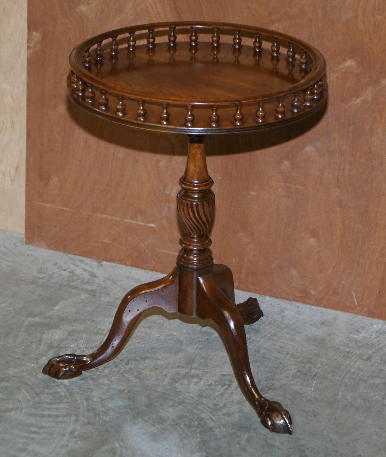 Flamed Mahogany Gallery Rail Side Table With Claw & Ball Feet Regency Style photo for sale