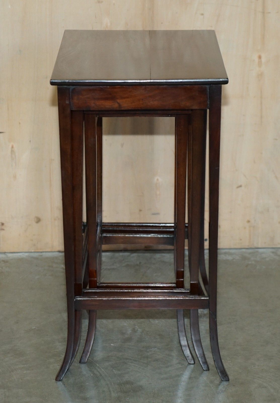 Vintage Circa 1940's English Mahogany Nest Of Three Side End Lamp Wine Tables photo vinterior
