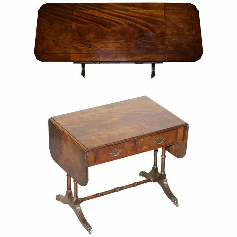 Large Bevan Funnell Extending Flamed Mahogany Side End Lamp Card Table Lion Feet