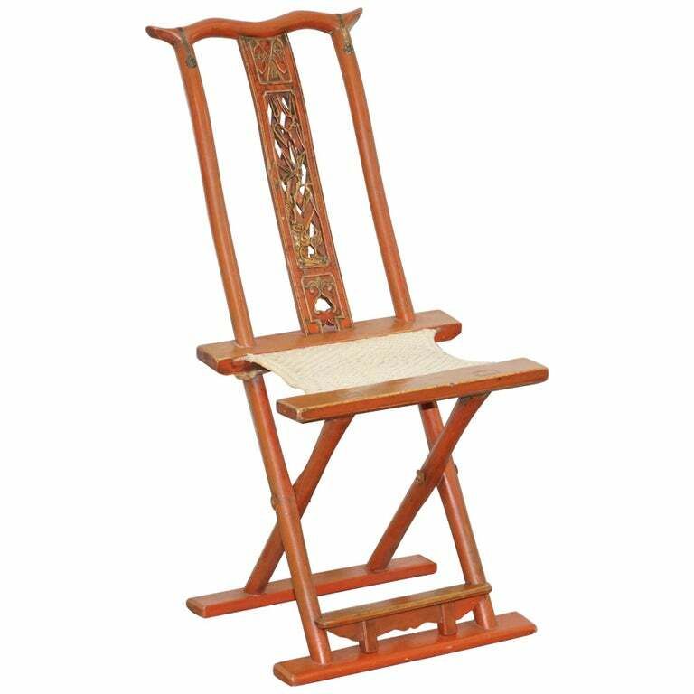 Antique Chinese Circa 1900  1920 Export Folding Occasional Chair Nice Carvings