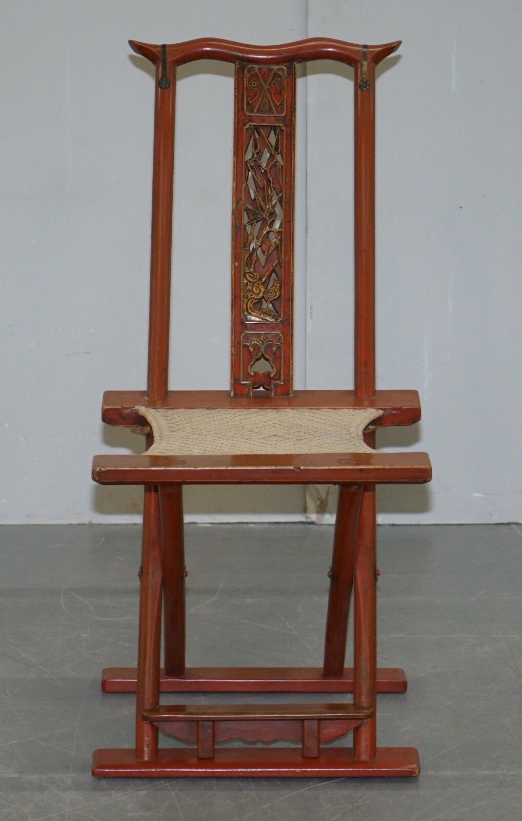 Antique Chinese Circa 1900  1920 Export Folding Occasional Chair Nice Carvings photo furniture