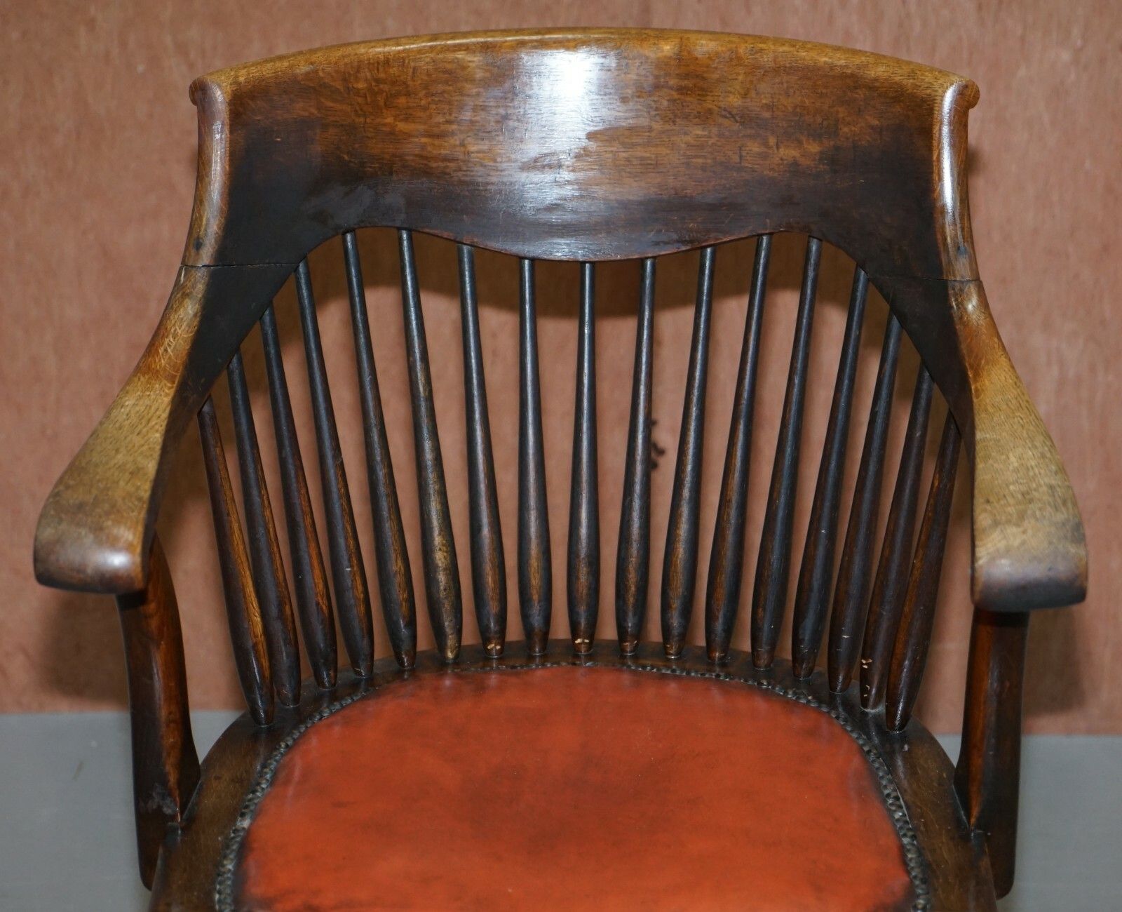 Lovely Antique English Edwardian Ralph Johnson Oak Captains Office Desk Armchair photo Furniture