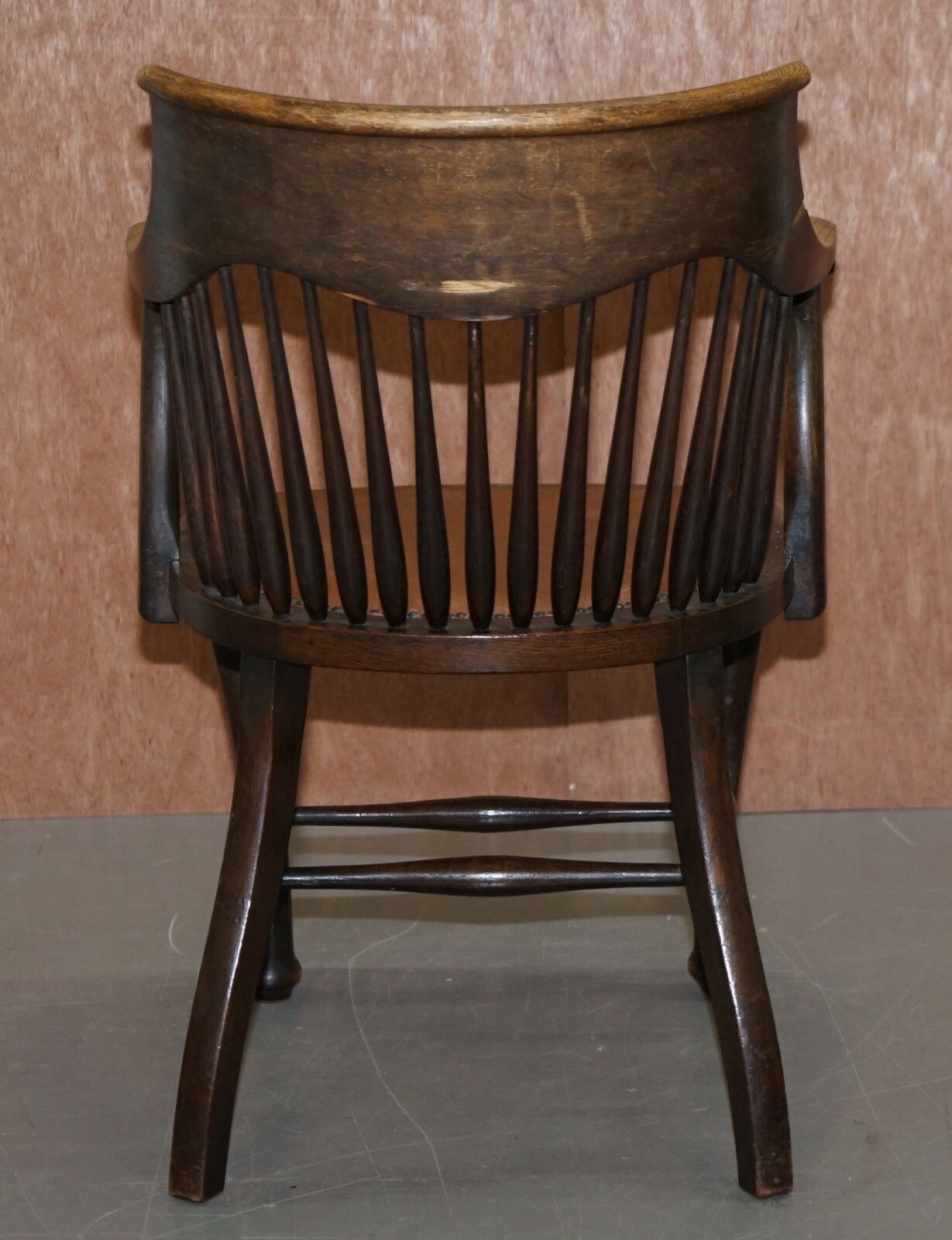 Furniture English Edwardian Ralph Johnson Oak Spindle Back Captains Office Desk Armchair photo