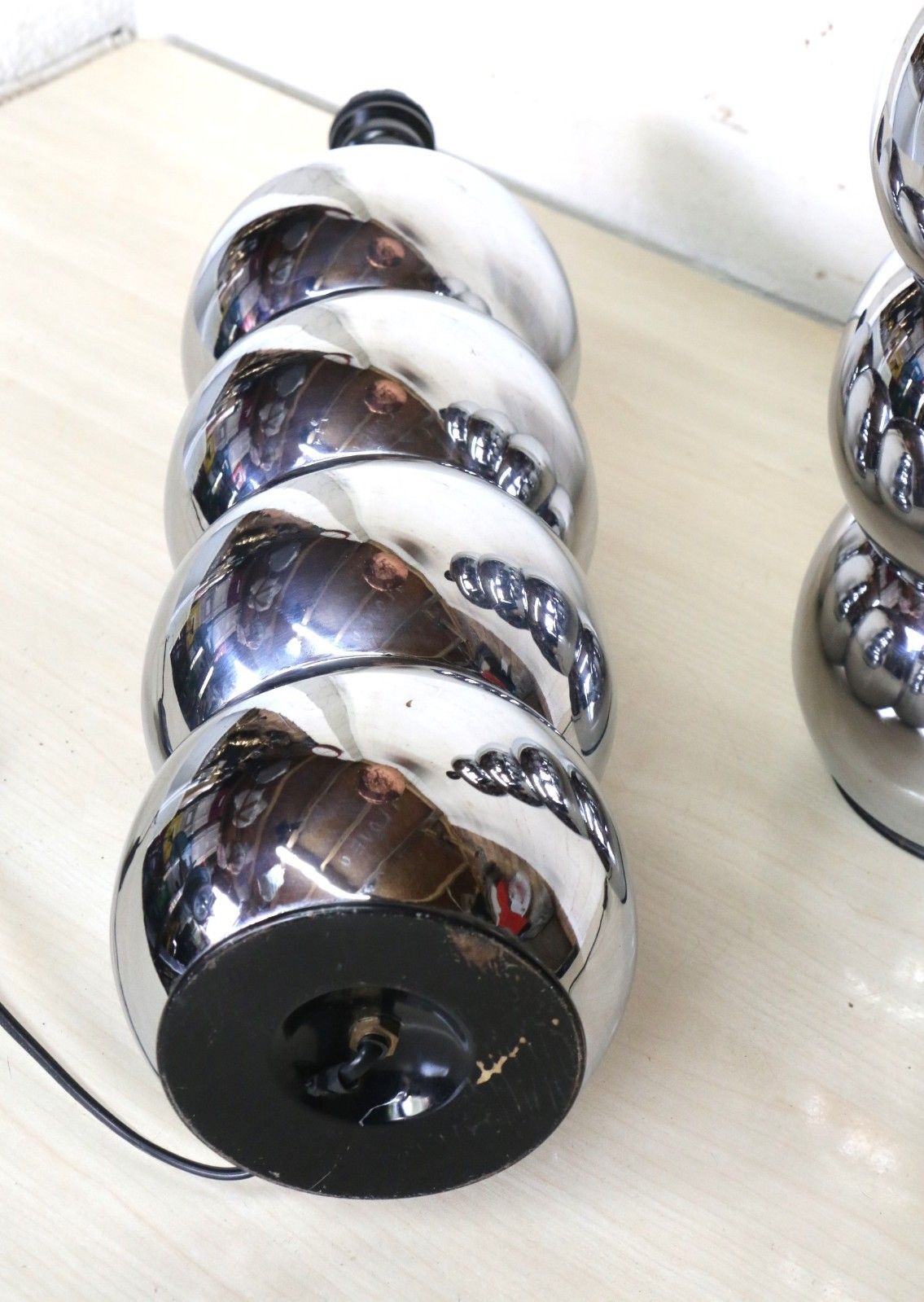 photo furniture Pair Vintage Table Lamps Mid Century Stacked Chrome Lamps George Kovacs Style