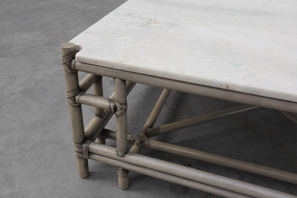 Large Wicker Attila Series Coffee Table With Marble Top By Gasparucci, 1980s photo furniture